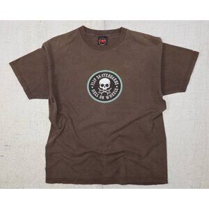 Vintage 90s Flip Skateboards Hell On Wheels Skate Skull T Shirt Brown Sz Large